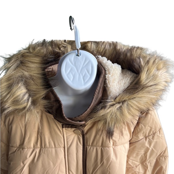 Dennis Basso Size XL Quilted Parka with Faux Fur Trim Hood CAMEL - Picture 3 of 5
